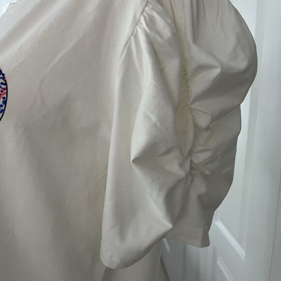 Everlynn Apparel  Puffed Sleeve  Size Large NWT Off White Embellished Round Neck - Picture 6 of 7